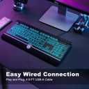 Large Print Backlit Computer Keyboard, 7-Color Backlit Keyboard with Wrist Rest, USB Plug-and-Play, Oversize Letters Keys Easy to See and Type, Wired Light Up Keyboards for Laptop, PC, Gaming