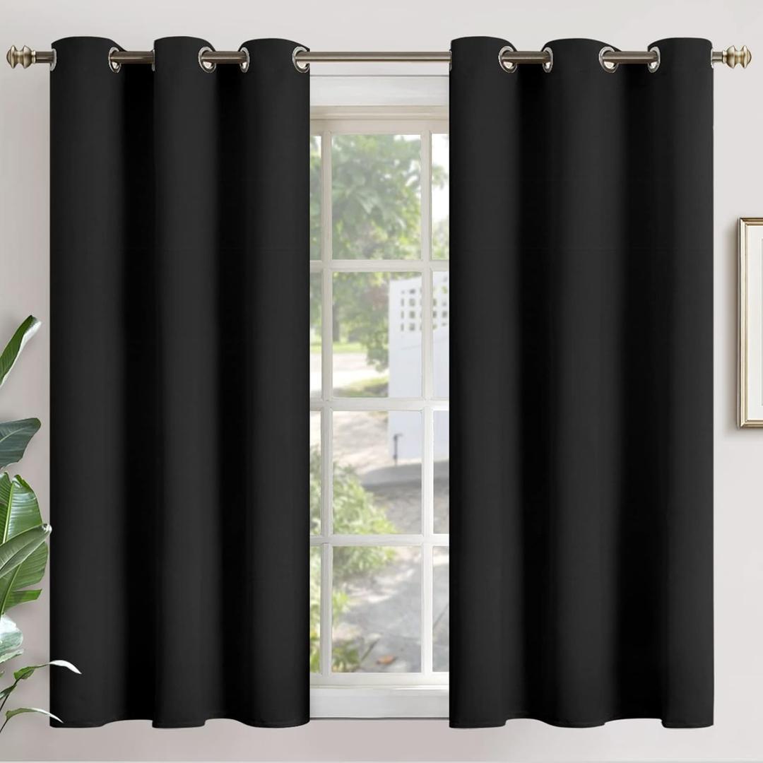 YoungsTex Short Blackout Curtains 40 Inch Length for Bedroom - Black Kitchen Window Drapes with Grommet Thermal Insulated Privacy for Bathroom Small Window, 2 Panels, 42 x 40 Inch