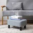 IBUYKE 16.54" Small Footstool Linen Fabric Pouf Ottoman Footrest Modern Home Bedroom Rectangular Stool, with Padded Seat Pine Wood Legs, Gray Blue RF-BD214-D