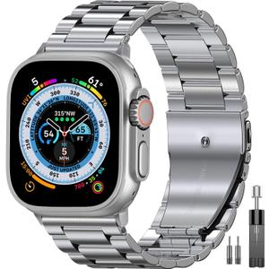 EPULY Compatible with Apple Watch Band 42mm 44mm 45mm 38mm 40mm 41mm, Business Stainless Steel Metal Wristband for iWatch SE & Series 7 6 5 4 3 2 1 for Men Women (Silver, 41mm 40mm 38mm)