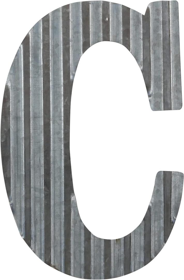 COLLECTIVE HOME - 12" Metal Letter Wall Decor, Galvanized Steel Numbers, Rustic Hanging Decor Symbols, Corrugated Metal Decoration, House Number (C)