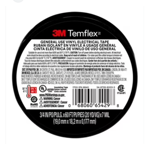 3M Temflex Vinyl Electrical Tape, 1700, 3/4 in x 60 ft, Black (2-Roll)