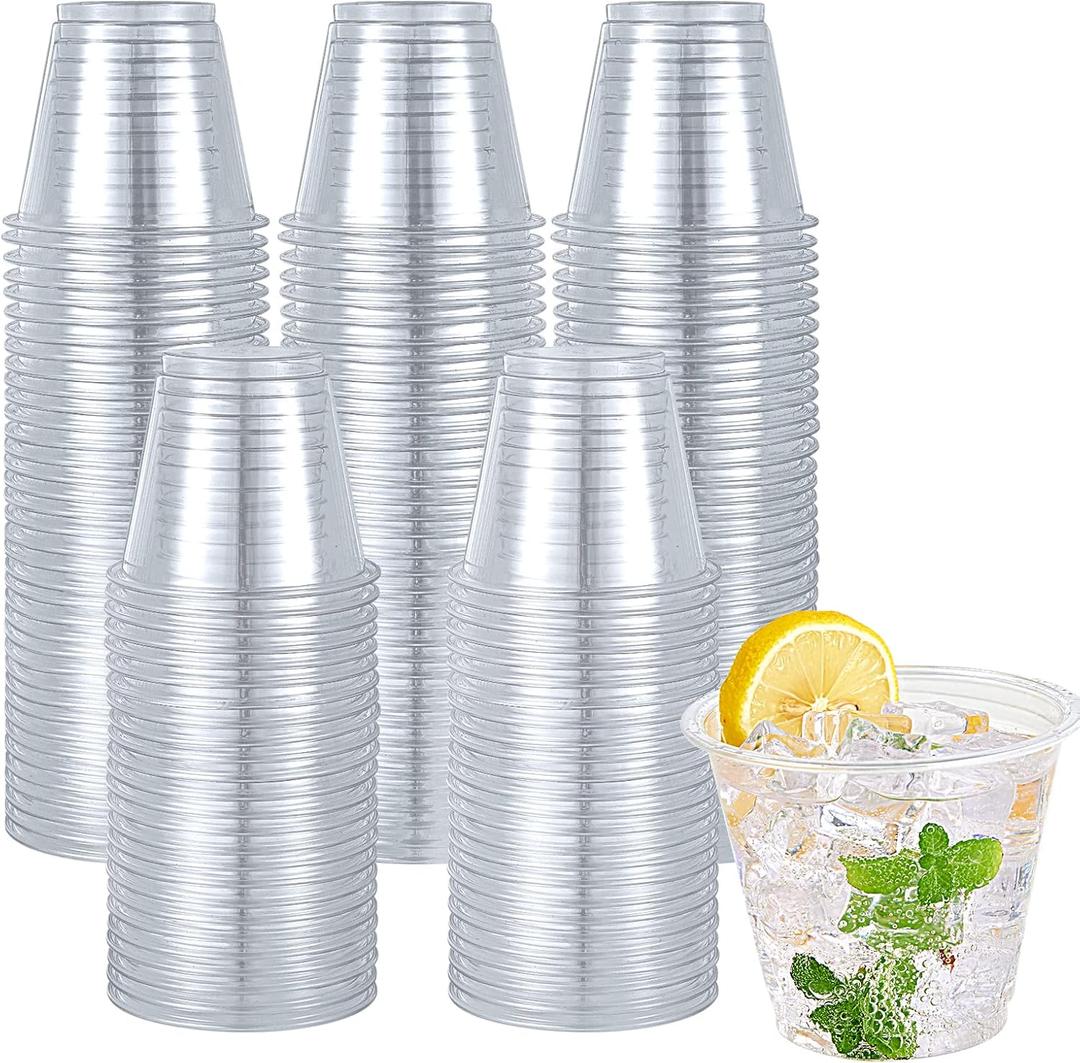 Turbo Bee 300 Pack 9oz Clear Plastic Cups,Disposable Crystal Drinking Cups,PET Plastic Party Cups for Wine,Juice,Iced Coffee and Cold Drinks, 300 Count