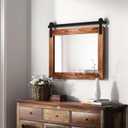 COGOOD Farmhouse Barn Door Mirror - 25 X 18 Rustic Wood Framed Decrative Mirror for Bathroom, Living Room, Entryway Wall Decor (Brown)