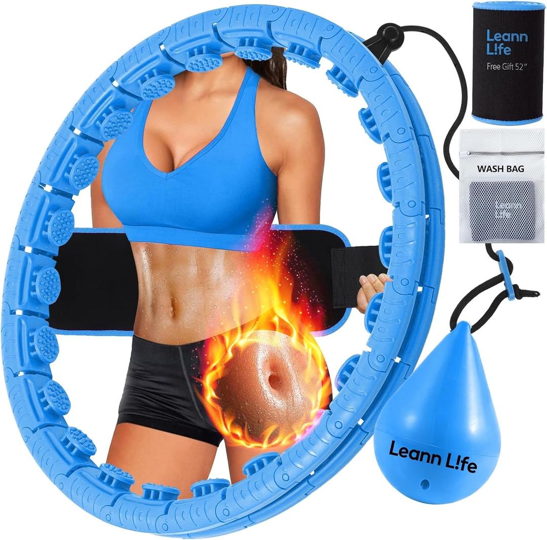 U2-26 Knots 19- 56, Weighted Hula Hoop for Adults Weight Loss, Infinity Hoop Plus Size, Children Adults Home Outdoors, Fun Fitness Exercise, Abdominal Toner,Free Waist Trimmer&Wash Bag (Blue)