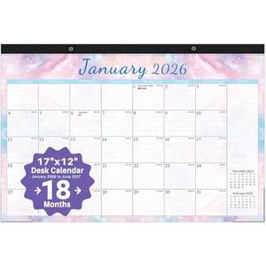 2026 desk calendar 17x12 Inch-Wall & Desk Planner Dual-Use Design,18-Month Use, clear plastic cover