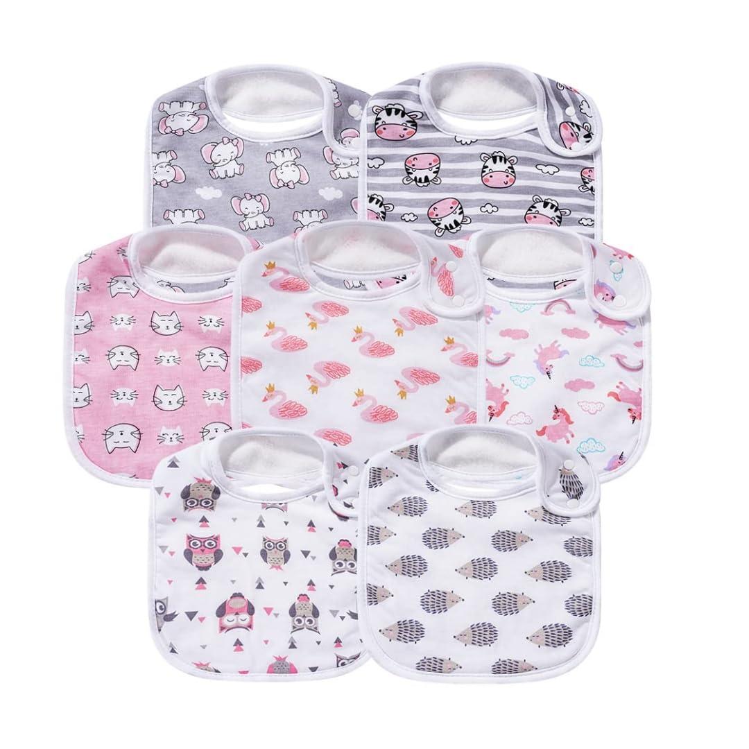 7 Pack Baby Cotton Absorbent Bibs for Drooling Teething (Multi03)