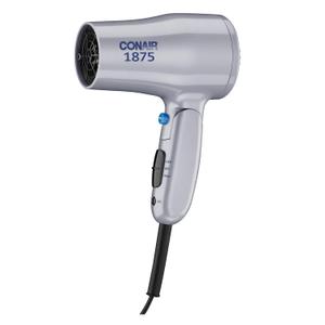 Conair Compact Hair Dryer with Folding Handle, 1875W Travel Blow Dryer with Diffuser and Concentrator Attachments, 2 Heat & 2 Speed Settings, Dual Voltage, Grey