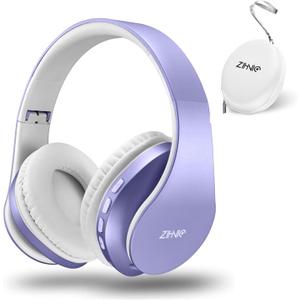 ZIHNIC Bluetooth Headphones Over-Ear, Foldable Wireless and Wired Stereo Headset Micro SD/TF, FM for Cell Phone,PC,Soft Earmuffs &Light Weight for Prolonged Wearing (Purple)