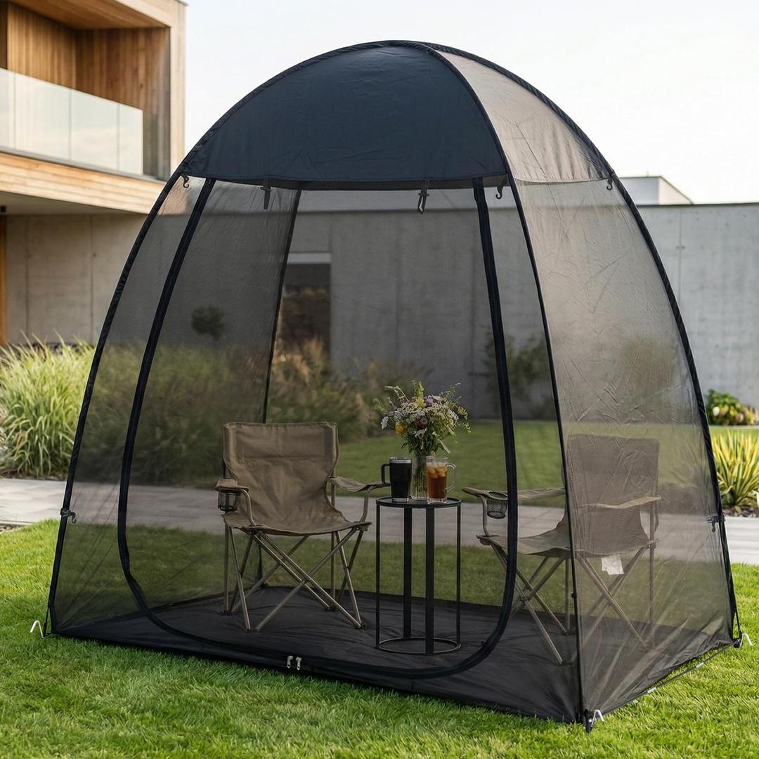 Alvantor® Pop Up Screen House Tent 7x4 FT, Snap-fit Black Mesh Screen Gazebo with Peaked Roof, Portable Screen Room Canopy Shelter with Sunshade & Sandbags for Camping, Backyard, Picnic