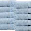 Superior Egyptian Cotton 10-Piece Face Towel Set , Small Towels For Facial, Spa, Quick Dry, Absorbent Towels, Bathroom Accessories, Guest Bath, Home Essentials, Washcloth, Airbnb, Light Blue