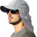 Mens Sun Hat with Breathable Mesh Sun Hats for Men Sun Protection Fishing Hat with Neck Flap for Hiking Cycling (Gray)