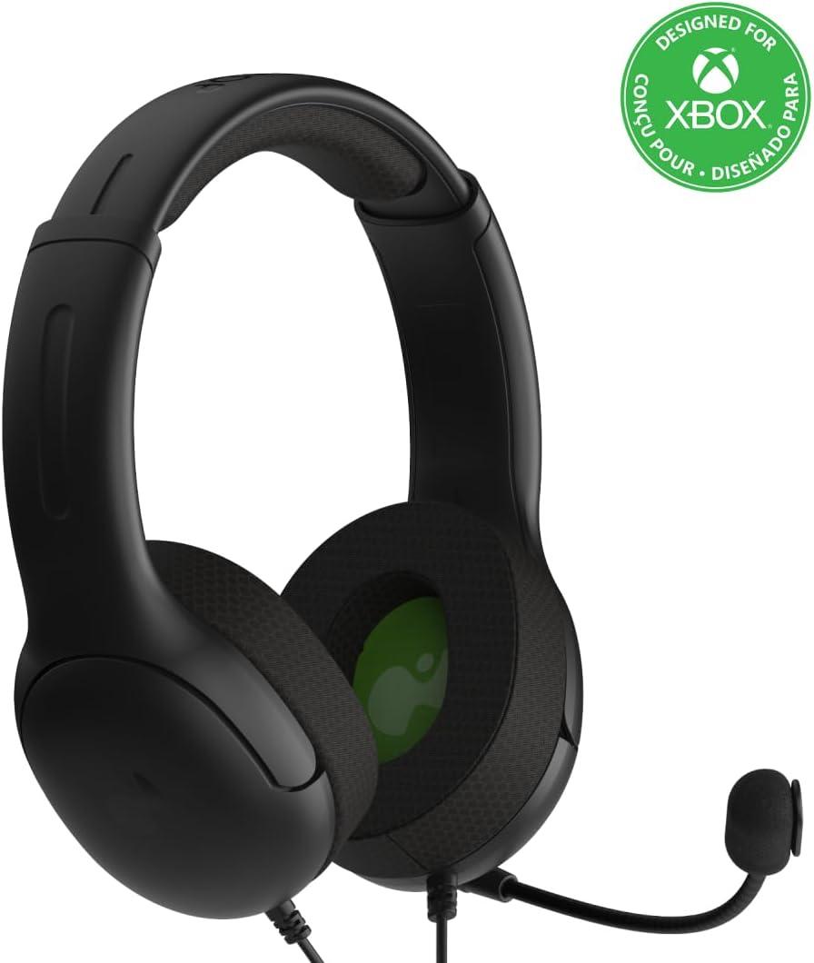 PDP Gaming AIRLITE Xbox Headset with Noise-Cancelling Microphone, Licensed Microsoft Series X|S, Xbox One Accessories, PC/ Windows 10/ 11, Lightweight Wired Power Stereo headphones - Black