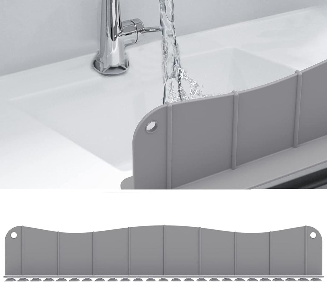 Silicone Sink Splash Guard Water Splash Guard for Kitchen Strong Suction Sink Splash Guard Behind Faucet Kitchen Island Sink Backsplash Guard (19.7L x 2.4W x 5H inches) - Wavy Gray