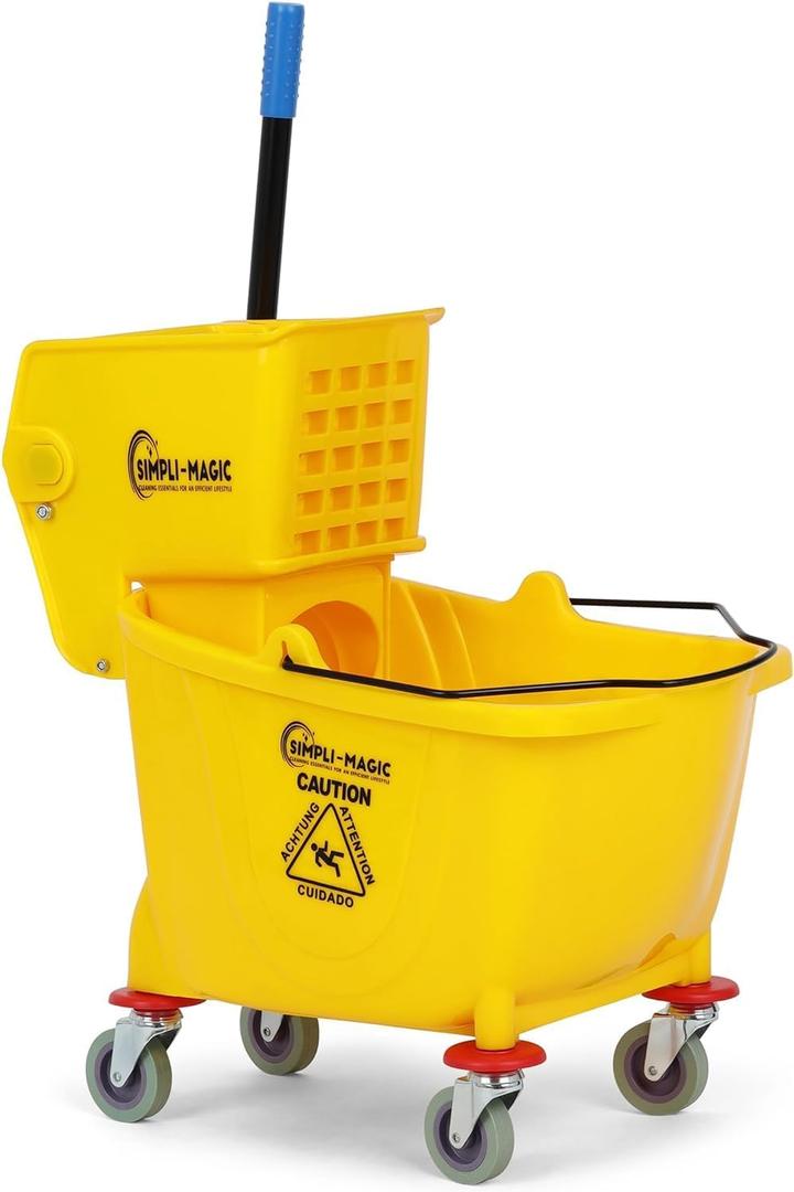 SIMPLI-Magic Commercial Mop Bucket with Side Press Wringer, 26 Quart  50,000 Cycles Wringer  Industrial Mop Bucket with Wheels, Yellow