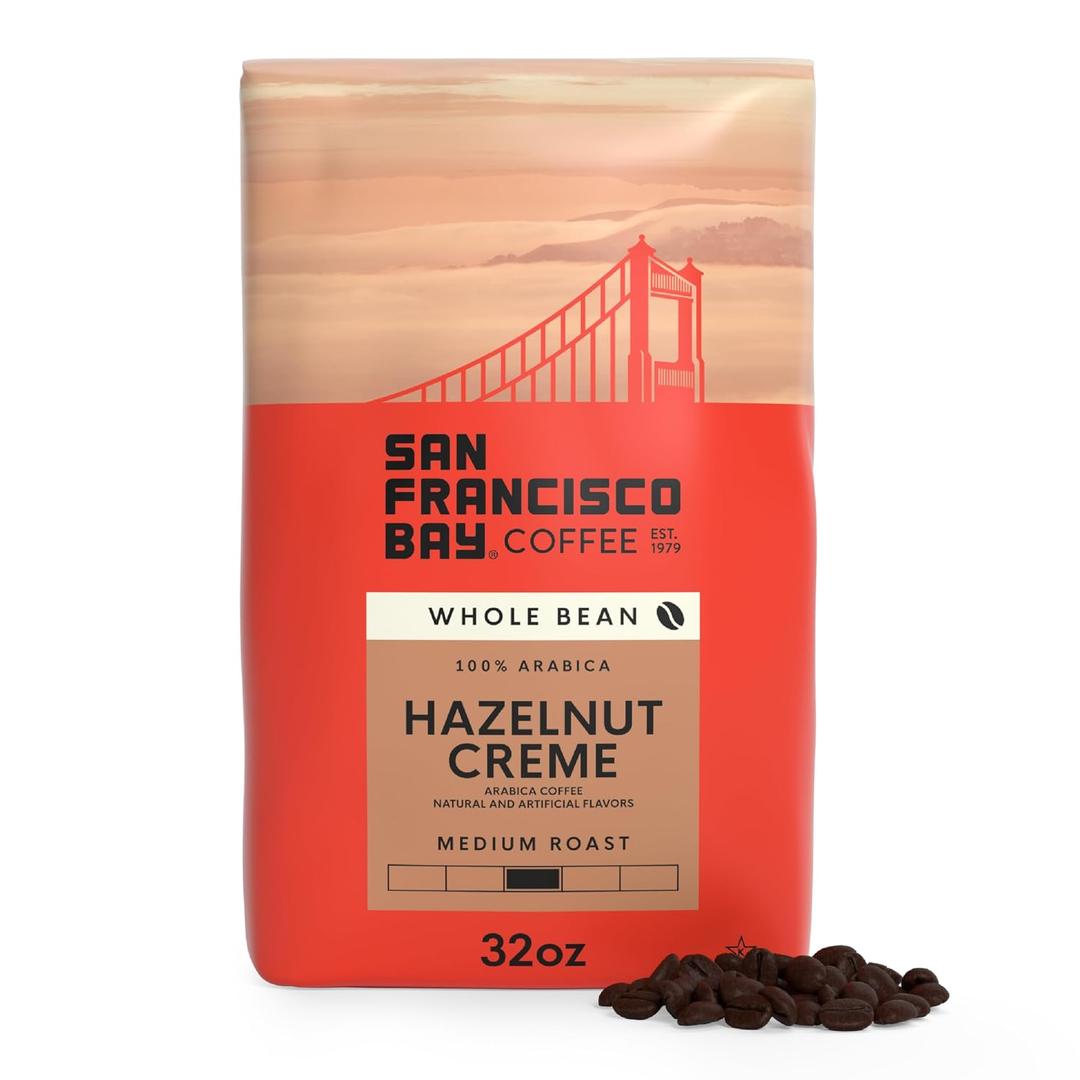 San Francisco Bay Coffee - Flavored Medium Roast Whole Bean Coffee - Hazelnut Crme (2 lb bag) (EXP 10/20/26)