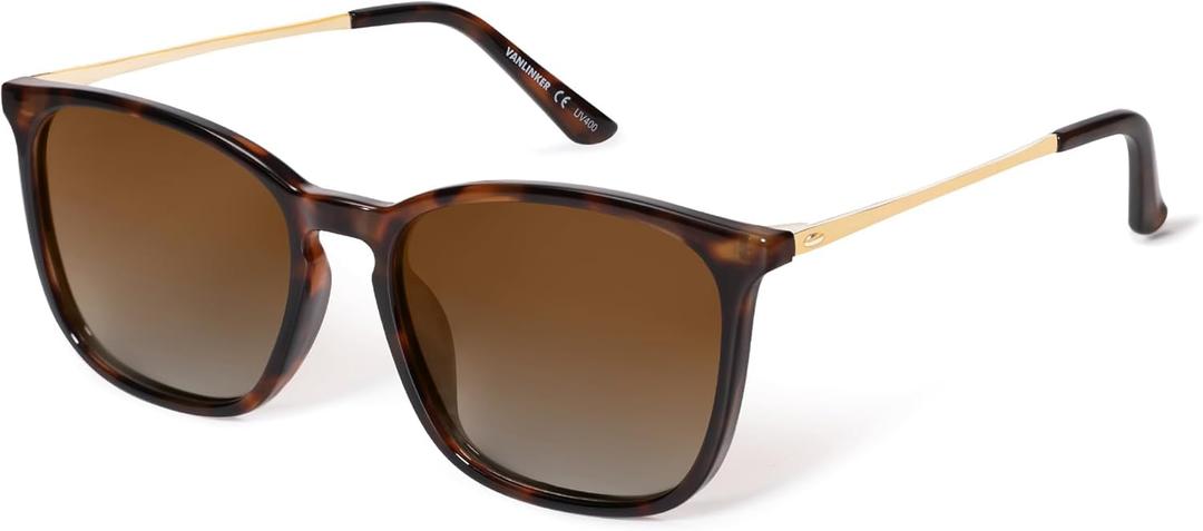 VANLINKER Vintage Square Polarized Sunglasses Men Women Classic Trendy Rectangle Metal Frame Sun Glasses VL9771 (C7-polarized Gradient Brown Lens/Tortoise Frame)