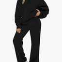 Aleumdr Womens 2 Piece Outfits Fleece Sweatsuit Lounge Set Snap Button Long Sleeve Sweatshirt with Wide Leg Sweatpants, Medium