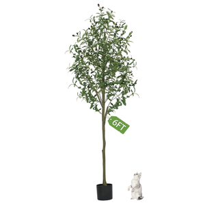 Olive Trees Artificial Indoor, Artificial Olive Tree 6FT Faux Olive Tree for Home Office Decor, Artificial Tree with Realistic Trunk, Branches, Leaves and Fruits, Fake Olive Tree for Gift