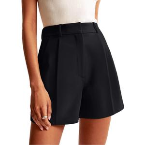 NIMIN Womens Shorts Dressy High Waisted Wide Leg Tailored Shorts Pleated Business Casual Work Trouser Shorts Without Belts (Small, Black)
