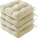 IPYNBAP Outdoor Chair Cushions Set of 4, Patio Chair Cushions with Ties, 19x19+5 Tufted Outdoor Seat Cushions, Waterproof Patio Furniture Cushions, Outdoor Dining Chair Pads, Beige