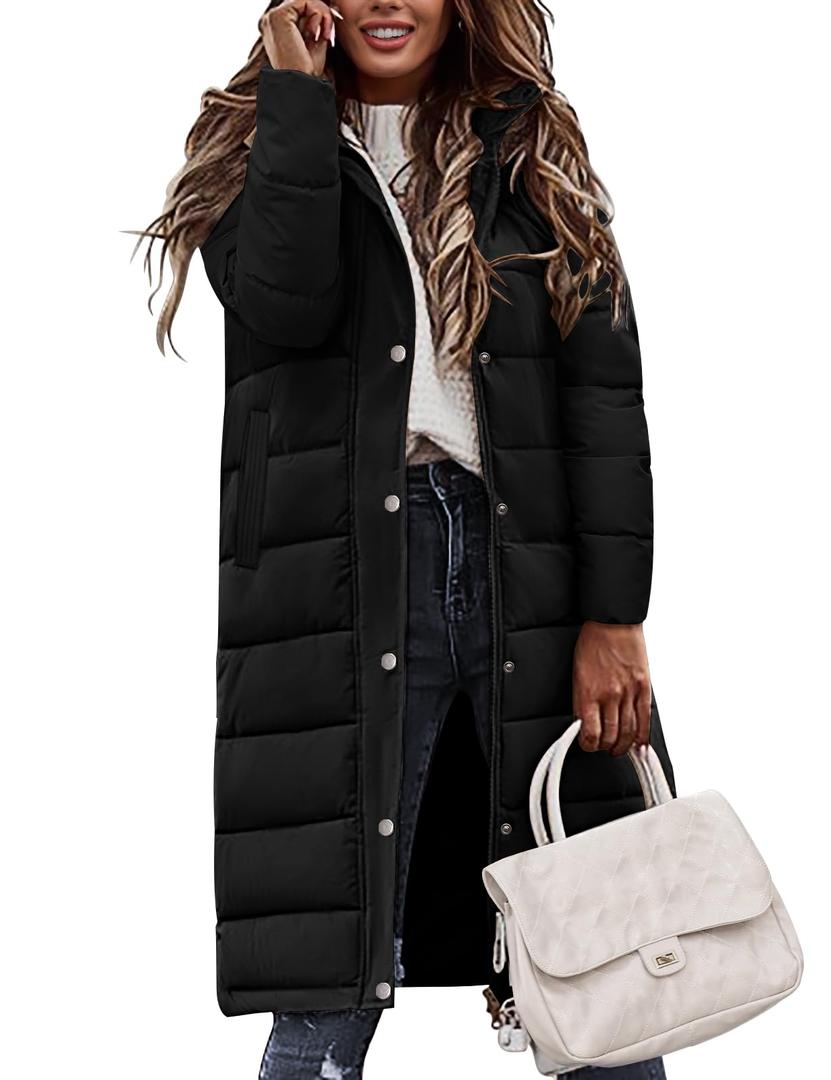 Womens Winter Long Puffer Coat Thicken Ladies Quilted Jacket Puffy Padded Zip Hood Parka Side Zipper Trendy 2026 M