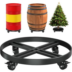 Heavy Duty 55 Gallon Drum Dolly  1250 LB Capacity, Anti Rollover Design with 4 Swivel Casters & 2 Brakes, Double Fork Style for Warehouse/Industrial Use (Black)