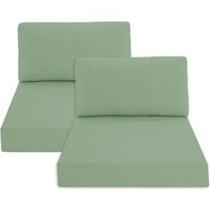Patio Furniture Cushions Replacement Set of 2, Outdoor Deep Seat Couch Cushion and Backrest Pillow with Waterproof Removable Cover for Sectional Sofa Set, 25.6 x 25.6 Inch, Sage Green