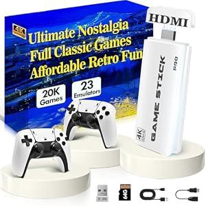 Retro Gaming Console with 4K 20000+ Classic Games, HDMI Game Stick with 23 Emulators, Plug and Play Retro Game Console with Dual 2.4GHz Controllers, Nostalgic Fun for All Ages, 64G (64, GB)