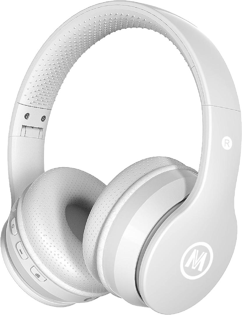 Headphones Kids Bluetooth 5.4 Wireless Play Time 68H Safe Volume Limit 85/94dB Over-Ear Foldable Headset,Fast Charging,with Aux Cord Built-in Mic for Toddler Child Pad Study Tablet White