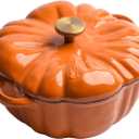 Cast Iron Dutch Oven, 6.3 Inch Pumpkin Shape Cooking Pot Enamel Pot with Lid and Handles, Mini Non-Stick Stew Pots for Halloween Decor (Orange)