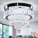 11.8" Dimmable Crystal Chandelier Crystal Ceiling Light Modern Chandeliers Flush Mount Ceiling Light Lamp Fixture for Dining Room Living Room Bedroom Hallway Remote Control
