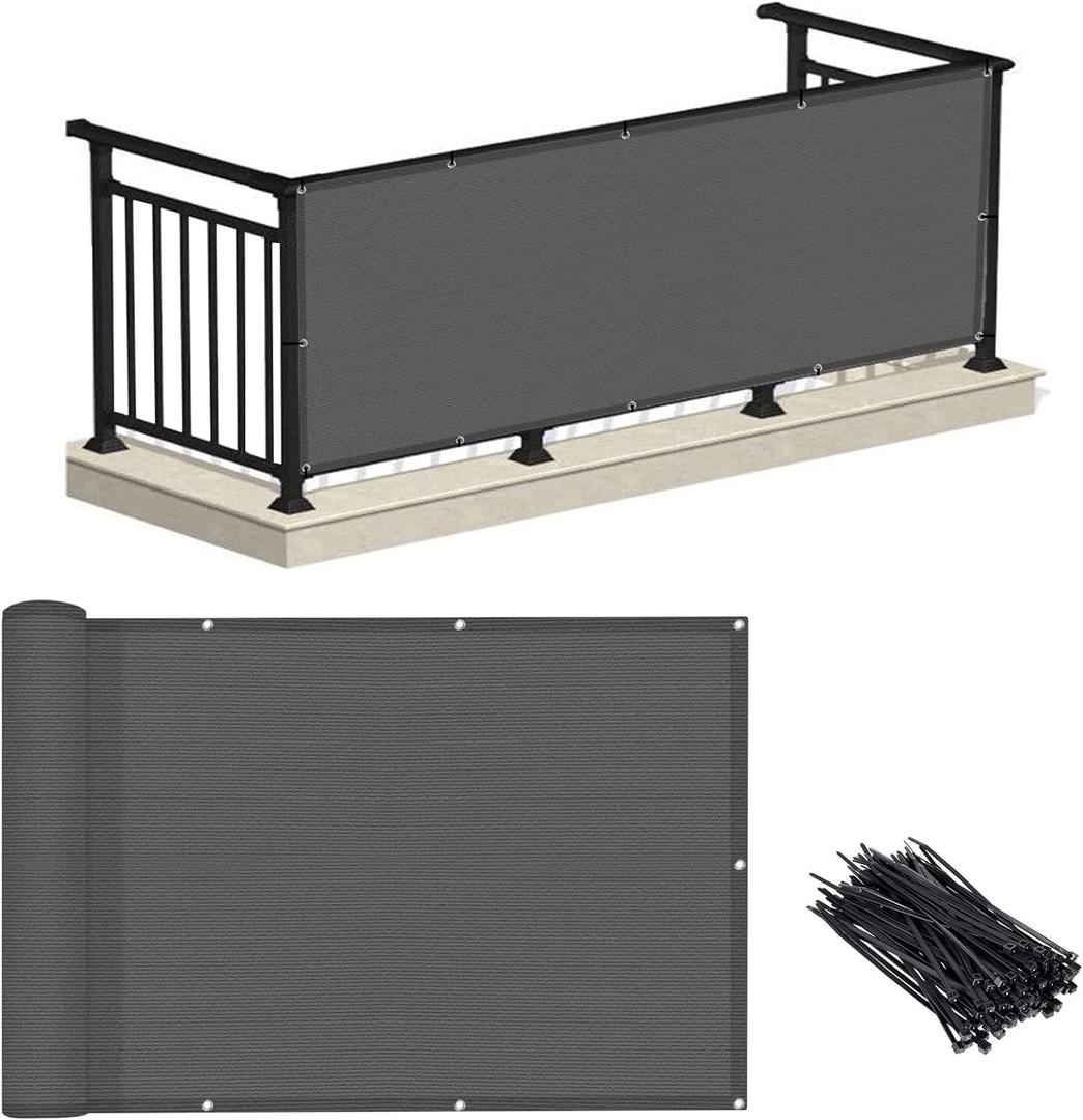 LOVE STORY 3'x10' Charcoal Balcony Privacy Screen Fence Cover (HDPE) UV Protection Weather-Resistant 3 FT Height Shield for Deck, Patio, Backyard, Outdoor Pool, Porch, Railing