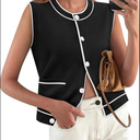 Yousify Women's Knit Tank Tops 2025 Summer Sleeveless Sweater Vest Round Neck Button Down Casual Cardigan with Pockets L