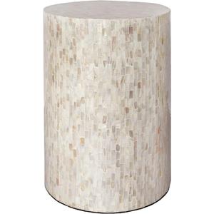 PEMAR Mother of Pearl Cylinder Drum End Table Nacre Side Stool Round Accent Table Coffee Bedside Nightstand and Vanity Stool 13" Diameter x 19.3" High Pearl White & Cream