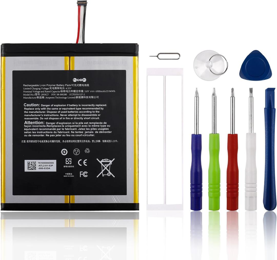 Rechargeable 0-Cycle Replacement Battery Compatible with Fire HD 10.1 9th Generation M2V3R5 for Fire HD 10.1 7th Generation SL056ZE A0465 58-000280
