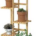 Laiensia Bamboo 5 Tier 6 Potted Plant Stand Rack Multiple Flower Pot Holder Shelf, Indoor& Outdoor Planter Display Shelves for Patio Garden, Living Room, Corner Balcony and Bedroom, Wood Color