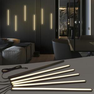 HAMRVL Black LED Recessed Lighting Kit - 6 PCS 16-Inch 3000k Dimmable Warm White LED Lights with Touch Switch, Wall Panel Light for Wood Slat Wall Panels, Headboards, Stairs, Under Cabinet, Home Decor