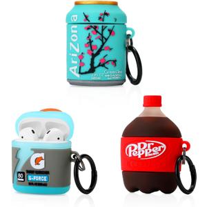 [3Pack] Gedicht for Airpods 2nd Generation Cases, Cute AirPods 1st Generation Cartoon Case,Unique Design Funny Fun Kawaii 3D Cartoon Characters Silicone AirPods 1&2 Case for Men Women,Energy Bottle