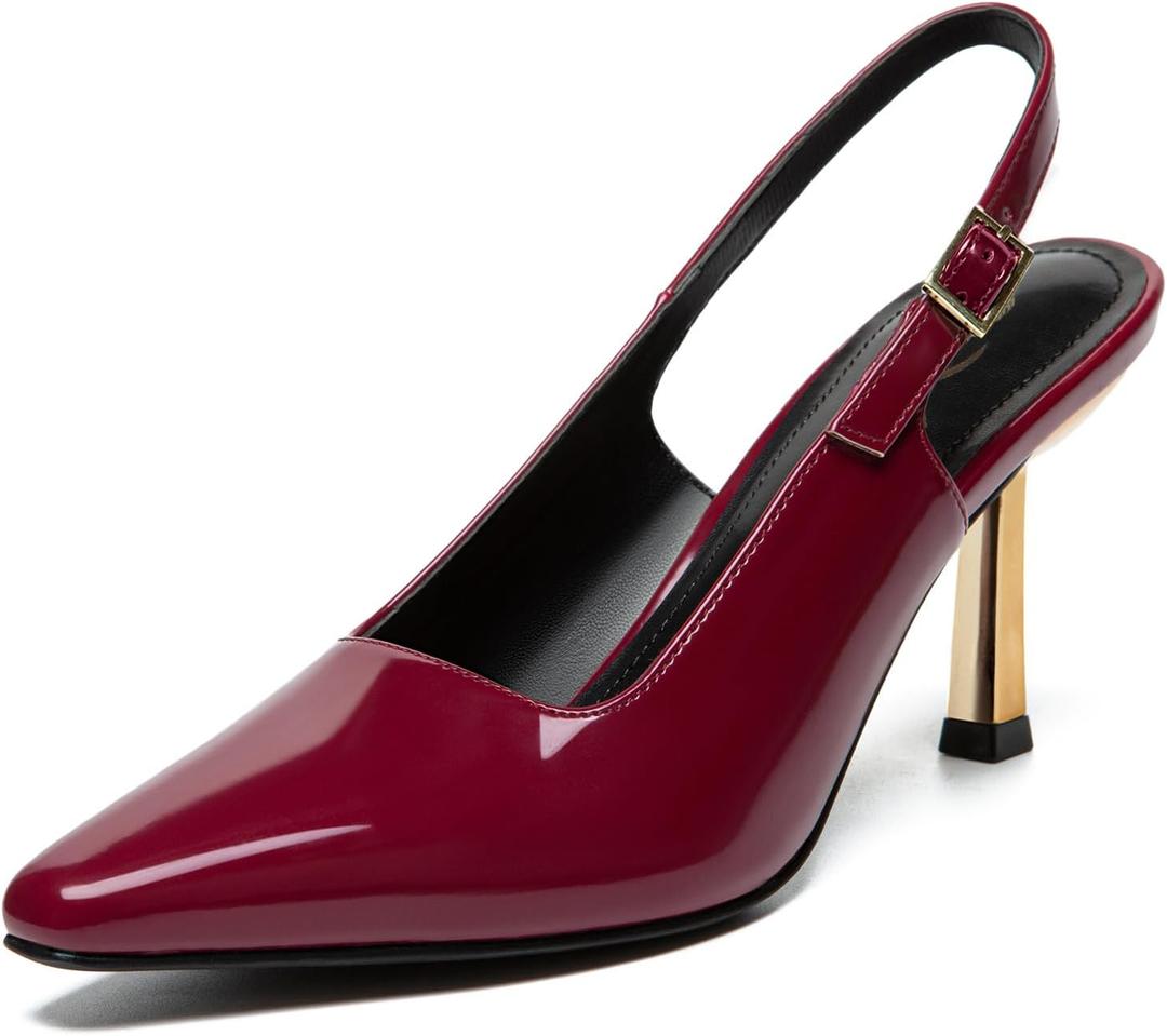 Athlefit Women's High Stiletto Slingback Heels Elegant Closed Square Toe Dress Pumps Shoes for Bridal Wedding Work Party, 9.5