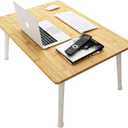 Foldable Laptop Desk for Bed, Bed Laptop Table, Foldable Portable Lap Bed Tray, 23.6 Inch Floor Table for Drawing Reading and Writing, Bamboo