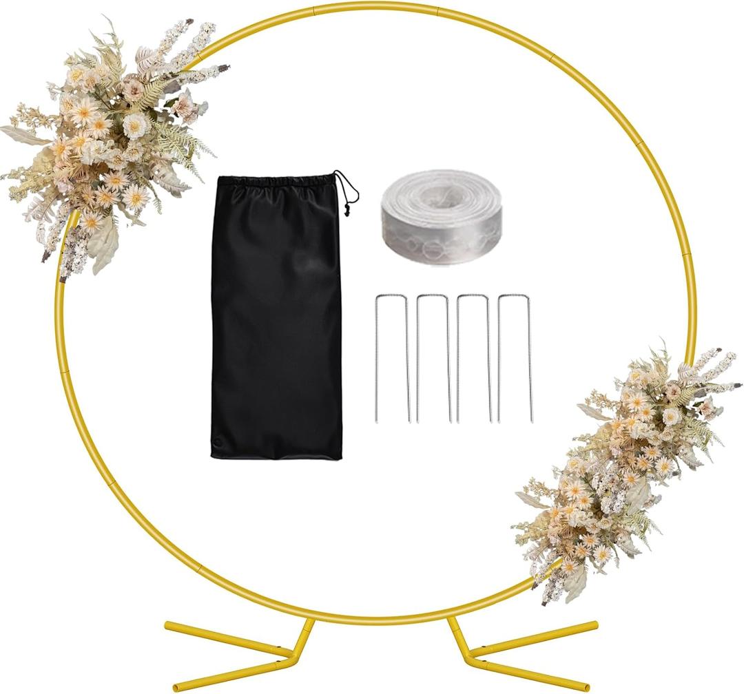 WellSign Arch Backdrop Stand for Parties, 7.2FT Metal Circle Balloon Arch Stand Kit, Gold Round Wedding Arch Frame for Wedding Birthday Party Bridal Shower Anniversary Ceremony Decoration