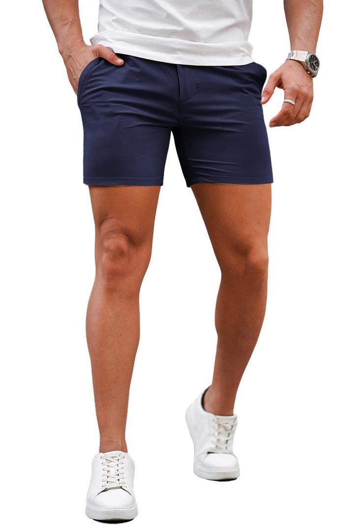 GINGTTO Mens Slim Fit Shorts Skinny Chino Short Tapered Leg Stretch (Dark Blue2, 34-5inch-1)