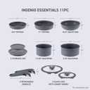 T-fal Ingenio Essentials Cookware Set with Detachable/Removable Handle 11 Piece, Granite Titanium Non Stick, Oven Broiler Safe 500F, Stackable, Pots and Pans Set, Frying Pans, Dishwasher Safe, Gray