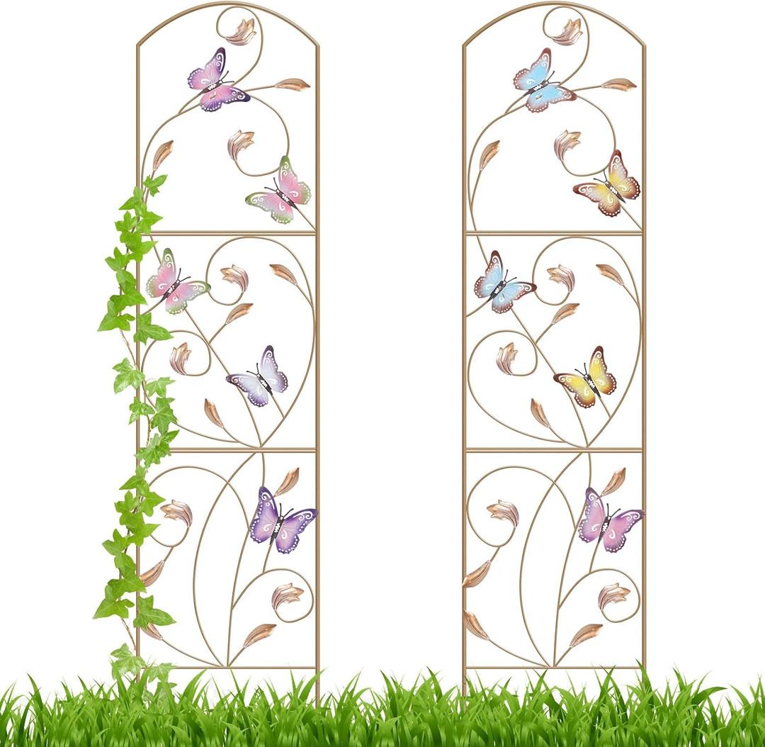 Skcoipsra 2 Pack Butterfly Garden Trellis, 52.3'' x 12.5'' Rustproof Metal Fence Trellis for Outdoor Climbing Plants, Decorative Vines Flowers Plant Support for Lawn, Yard, Patio, Balcony, Arched