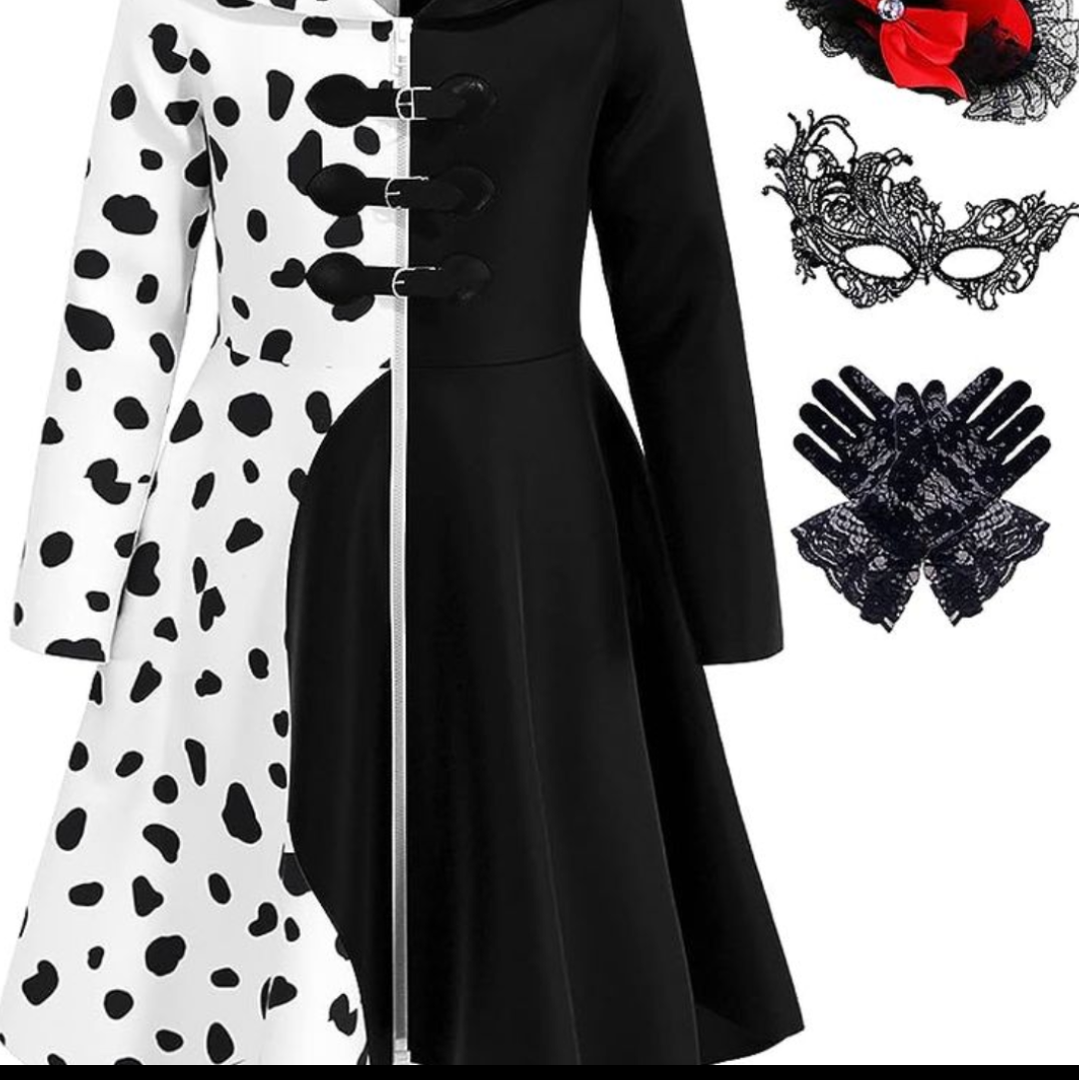 Mecamelon Girls Vintage Halloween Costume Dress Up Dalmatian Print Outfit, 7 Years