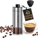 CIRCLE JOY Mini Manual Coffee Grinder with 40 External Adjustable Settings and Ceramic Conical Burr, Portable Stainless Steel Hand Coffee Grinder for Home and Travel (Silver)