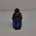 DECORKEY Vintage Candle Lantern, 12.8 Moroccan Style Decorative Metal Hanging&Tabletop Lantern, Ramadan Christmas Candle Holder Decorations for Home Outdoor Patio (Blue) (Large)
