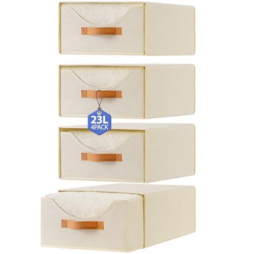 Baesyhom 8 Pcs 16.5" Closet Drawers and Large Size Clothes Storage Bins Push-Out Storage Stackable Shelf Drawers with See-Through Window Closet Organizers for Bedroom, Living Room, Under Bed, Beige