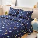 Full Size Sheet Set for Kids Boys, 4-Piece Bed Sheet Set for Teens Boys Girls, Cartoon Printed Bedding Set, Microfiber Deep Pocket, Wrinkle & Fade Resistant, Space Rocket